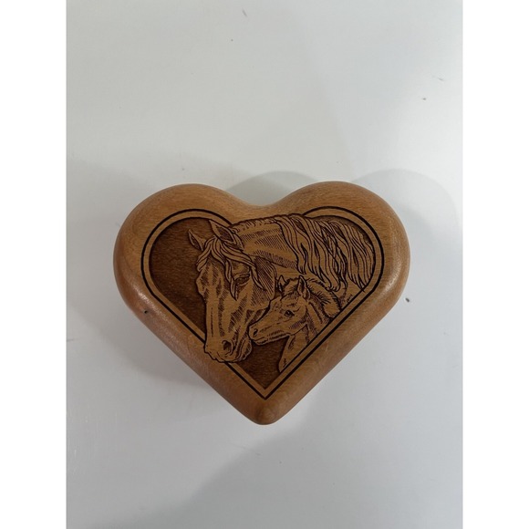Vintage Wilderness Woods Horse Foal Heart Trinket Music Box Home On The‎ Range - Picture 1 of 5